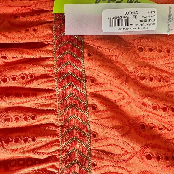 NWT Sam Edelman Strappy Orange Eyelet Ruffle MIDI Summer Dress Fully Lined. Sz 4 - Picture 11 of 12